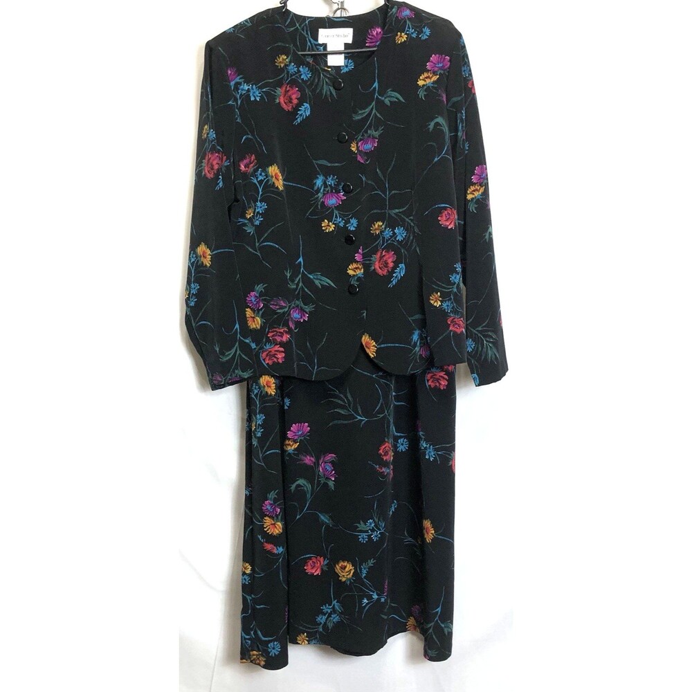 Graver Studio 2pc Skirt & Blouse Set 1X Blk Floral Straight Skirt Office Career